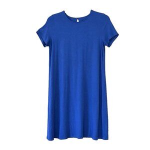 J.Jill Wearever Collection Blue Short Sleeve Knit Dress W/Button Closure Size Sm